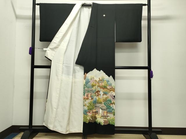 平和屋着物●本加賀友禅作家 北香園 黒留袖 風景文 正絹 逸品 CABC8111gh