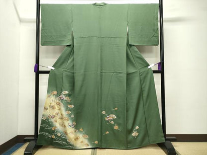 平和屋着物●訪問着 扇面鳳凰花文 暈し染め 金銀彩 正絹 逸品 CABC8114gh