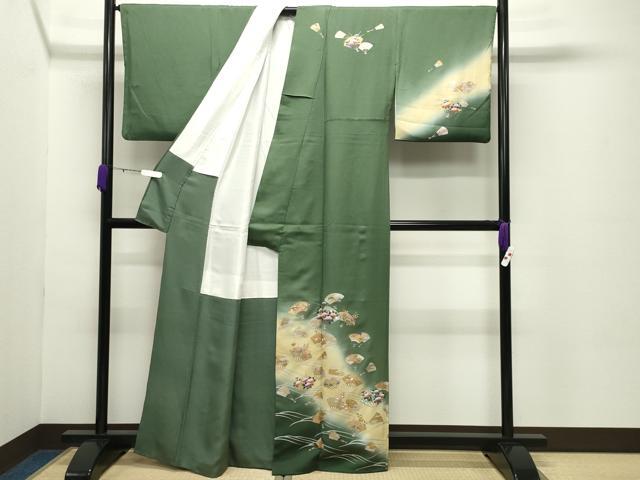 平和屋着物●訪問着 扇面鳳凰花文 暈し染め 金銀彩 正絹 逸品 CABC8114gh