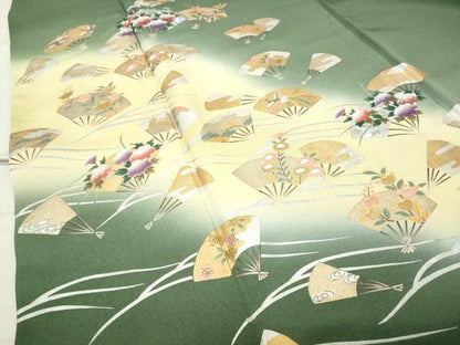 平和屋着物●訪問着 扇面鳳凰花文 暈し染め 金銀彩 正絹 逸品 CABC8114gh