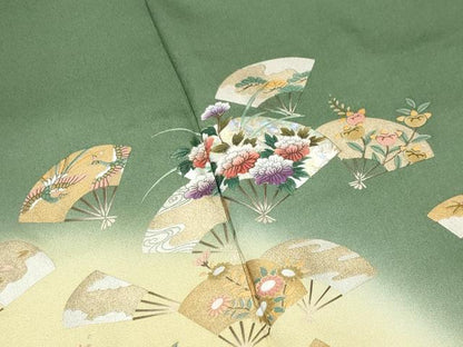 平和屋着物●訪問着 扇面鳳凰花文 暈し染め 金銀彩 正絹 逸品 CABC8114gh