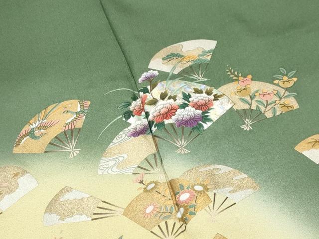 平和屋着物●訪問着 扇面鳳凰花文 暈し染め 金銀彩 正絹 逸品 CABC8114gh