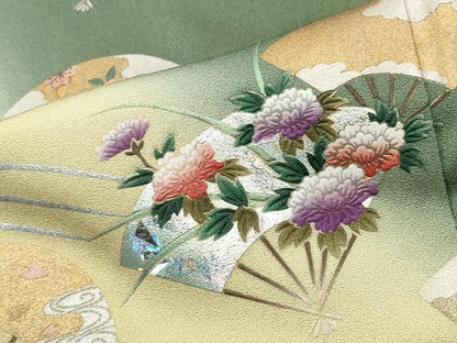 平和屋着物●訪問着 扇面鳳凰花文 暈し染め 金銀彩 正絹 逸品 CABC8114gh