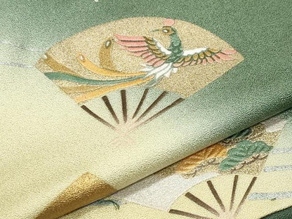 平和屋着物●訪問着 扇面鳳凰花文 暈し染め 金銀彩 正絹 逸品 CABC8114gh