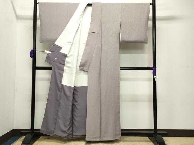 平和屋着物●伝統工芸師 服部光擴 江戸小紋 毛万筋 薄梅鼠色×濃色 反端付き 正絹 逸品 CABC8116gh