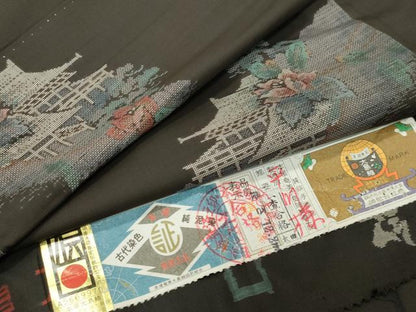 平和屋着物●本場大島紬 9マルキ 泥染め 地空き 風景花文 証紙付き 正絹 逸品 CABC8117gh