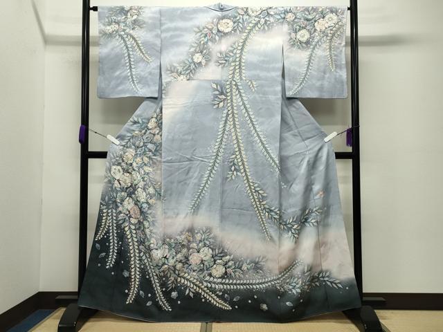 平和屋着物●越後十日町の一流染匠 桐屋・翠山工房 徳永憲峰 訪問着 辻が花 絞り 銀通し地 正絹 逸品 CABC8122gh