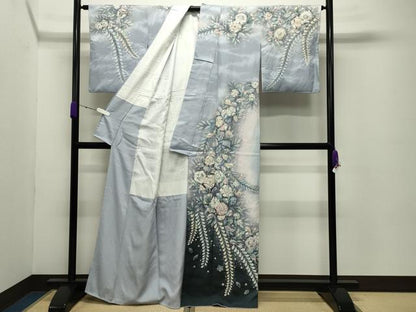 平和屋着物●越後十日町の一流染匠 桐屋・翠山工房 徳永憲峰 訪問着 辻が花 絞り 銀通し地 正絹 逸品 CABC8122gh