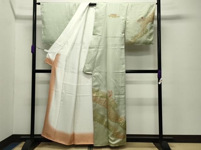 平和屋着物●訪問着 刺繍 貝桶扇面花文 金彩 正絹 逸品 未使用 CABC8123gh