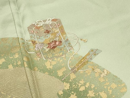 平和屋着物●訪問着 刺繍 貝桶扇面花文 金彩 正絹 逸品 未使用 CABC8123gh