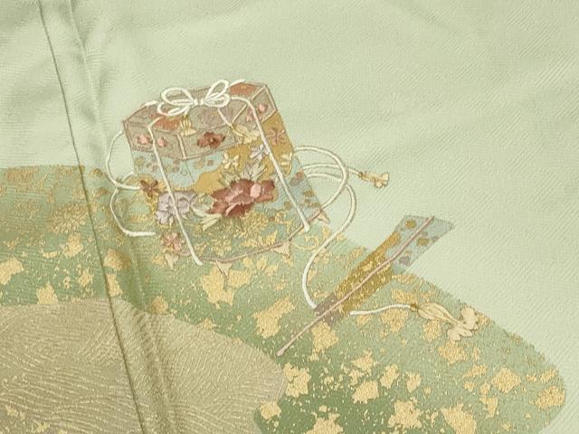 平和屋着物●訪問着 刺繍 貝桶扇面花文 金彩 正絹 逸品 未使用 CABC8123gh