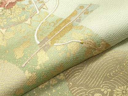 平和屋着物●訪問着 刺繍 貝桶扇面花文 金彩 正絹 逸品 未使用 CABC8123gh