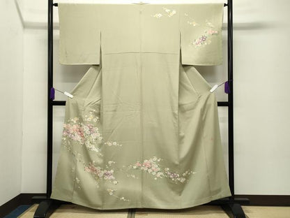 平和屋着物●訪問着 友禅 作家物 枝梅花文 正絹 逸品 未使用 CABC8127gh