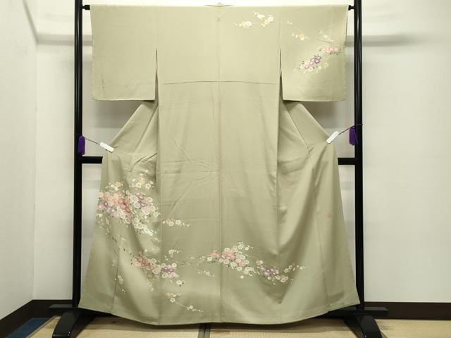 平和屋着物●訪問着 友禅 作家物 枝梅花文 正絹 逸品 未使用 CABC8127gh