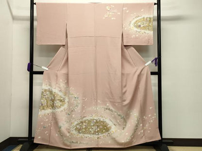 平和屋着物●訪問着 駒刺繍 地紙宝尽くし花文 暈し染め 金銀彩 正絹 逸品 CABC8129gh