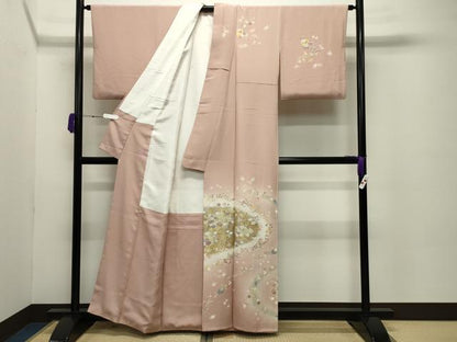 平和屋着物●訪問着 駒刺繍 地紙宝尽くし花文 暈し染め 金銀彩 正絹 逸品 CABC8129gh