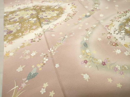 平和屋着物●訪問着 駒刺繍 地紙宝尽くし花文 暈し染め 金銀彩 正絹 逸品 CABC8129gh