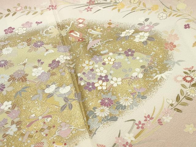平和屋着物●訪問着 駒刺繍 地紙宝尽くし花文 暈し染め 金銀彩 正絹 逸品 CABC8129gh