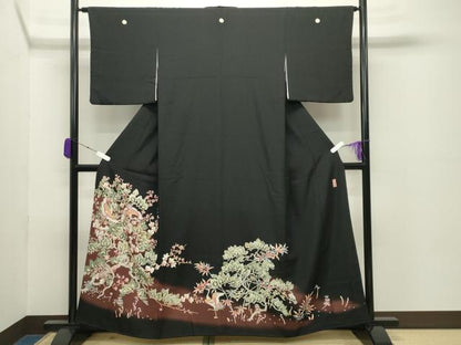平和屋着物●豪華黒留袖 友禅 作家物 飛鶴松竹梅文 暈し染め 正絹 逸品 CABC8130gh