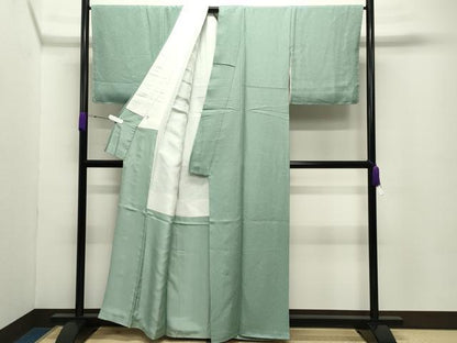 平和屋着物●上質な色無地 紋意匠 薄萌葱色 正絹 逸品 CABC8135gh