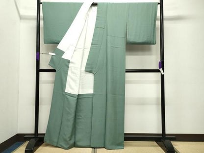 平和屋着物●上質な色無地　老竹色　正絹　逸品　CABC8137gh