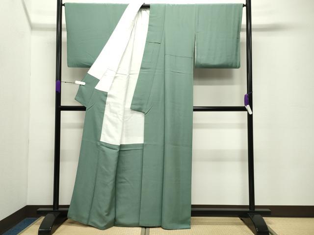 平和屋着物●上質な色無地　老竹色　正絹　逸品　CABC8137gh