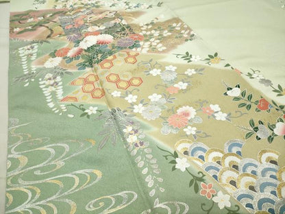 平和屋着物●訪問着 作家物 貝桶花文 暈し染め 金銀彩 正絹 逸品 CABC8140gh