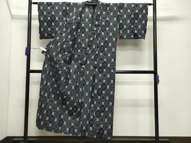 平和屋着物●久留米絣　単衣　亀甲花文　綿　逸品　CABC8141gh