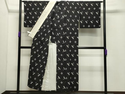 平和屋着物●久留米絣　単衣　扇面吉祥文　綿　逸品　CABC8142gh