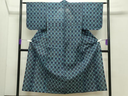 平和屋着物●久留米絣　単衣　亀甲吉祥文　綿　逸品　未使用　CABC8149gh