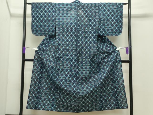 平和屋着物●久留米絣　単衣　亀甲吉祥文　綿　逸品　未使用　CABC8149gh