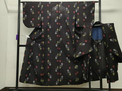 平和屋着物●久留米絣　アンサンブル　単衣　舞花文　綿　逸品　CABC8151gh