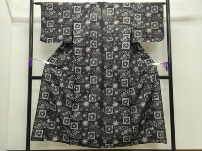 平和屋着物●久留米絣　単衣　舞花文　綿　逸品　CABC8153gh
