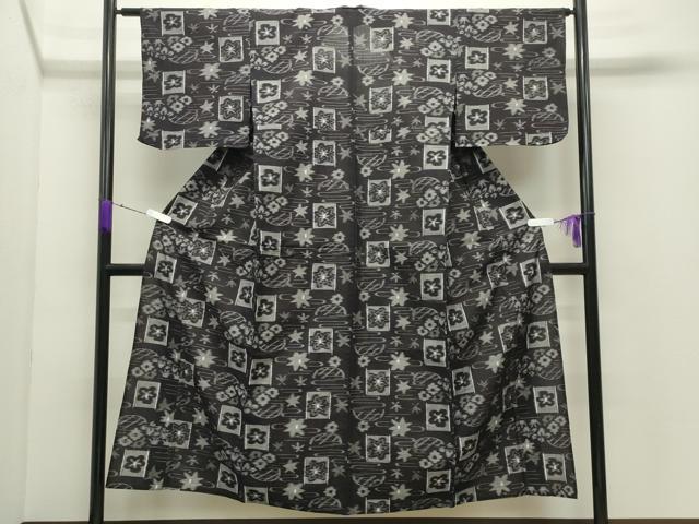 平和屋着物●久留米絣　単衣　舞花文　綿　逸品　CABC8153gh