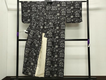 平和屋着物●久留米絣　単衣　舞花文　綿　逸品　CABC8153gh