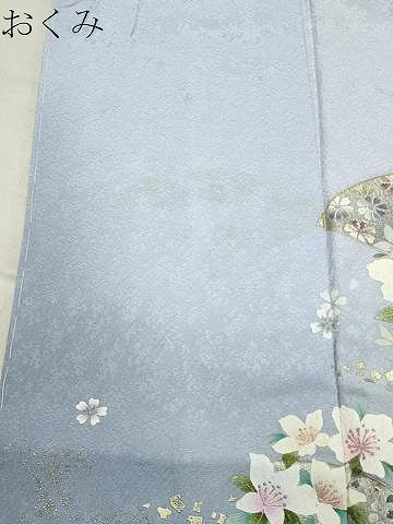 平和屋着物●訪問着 刺繍 地紙花文 暈し染め 金彩 さが美扱い 正絹 逸品 未使用 CABC8161gh