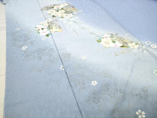 平和屋着物●訪問着 刺繍 地紙花文 暈し染め 金彩 さが美扱い 正絹 逸品 未使用 CABC8161gh