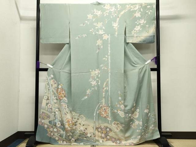 平和屋着物●訪問着 駒刺繍 舞桜松竹梅文 暈し染め 金彩 正絹 逸品 CABC8164gh
