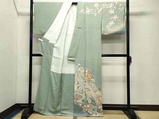 平和屋着物●訪問着 駒刺繍 舞桜松竹梅文 暈し染め 金彩 正絹 逸品 CABC8164gh