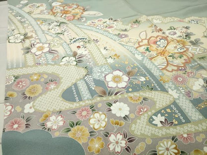 平和屋着物●訪問着 駒刺繍 舞桜松竹梅文 暈し染め 金彩 正絹 逸品 CABC8164gh