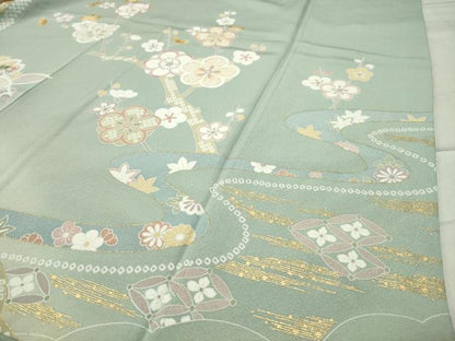 平和屋着物●訪問着 駒刺繍 舞桜松竹梅文 暈し染め 金彩 正絹 逸品 CABC8164gh