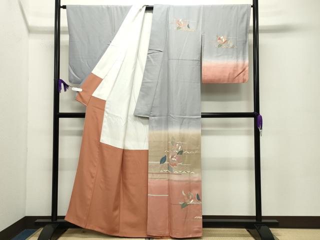 平和屋着物●訪問着　草花文　暈し染め　金彩　正絹　逸品　CABC8170gh