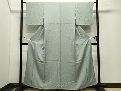 平和屋着物●上質な色無地　吉祥地紋　千草鼠色　正絹　逸品　CABC8174gh
