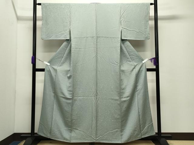 平和屋着物●上質な色無地　吉祥地紋　千草鼠色　正絹　逸品　CABC8174gh