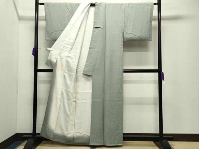 平和屋着物●上質な色無地　吉祥地紋　千草鼠色　正絹　逸品　CABC8174gh