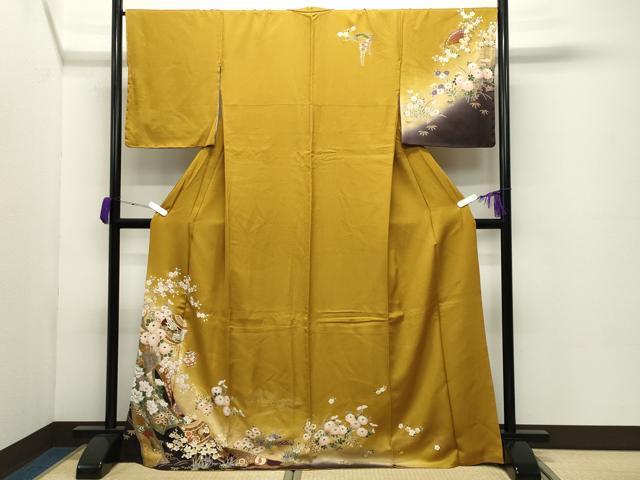 平和屋着物●訪問着 鈴 飛鶴花文 暈し染め 金彩 正絹 逸品 未使用 CABC8175gh