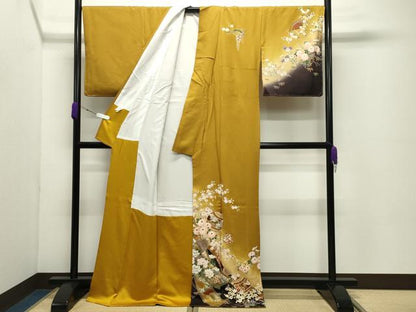 平和屋着物●訪問着 鈴 飛鶴花文 暈し染め 金彩 正絹 逸品 未使用 CABC8175gh