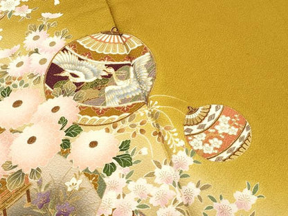 平和屋着物●訪問着 鈴 飛鶴花文 暈し染め 金彩 正絹 逸品 未使用 CABC8175gh