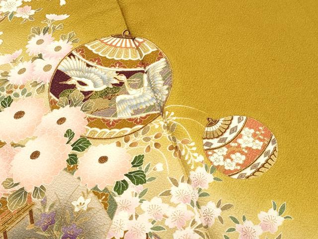 平和屋着物●訪問着 鈴 飛鶴花文 暈し染め 金彩 正絹 逸品 未使用 CABC8175gh
