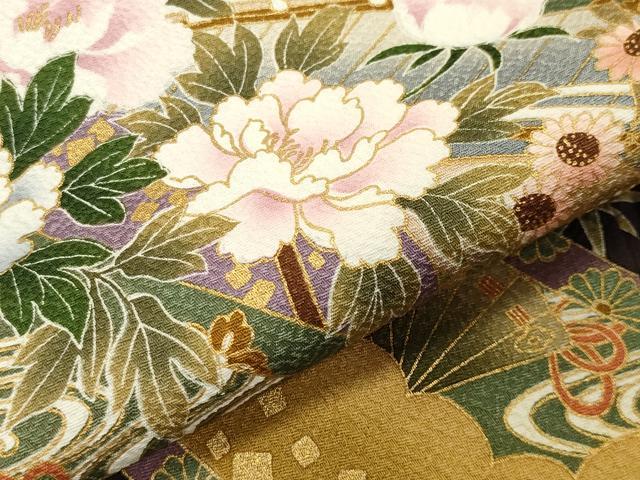平和屋着物●訪問着 鈴 飛鶴花文 暈し染め 金彩 正絹 逸品 未使用 CABC8175gh